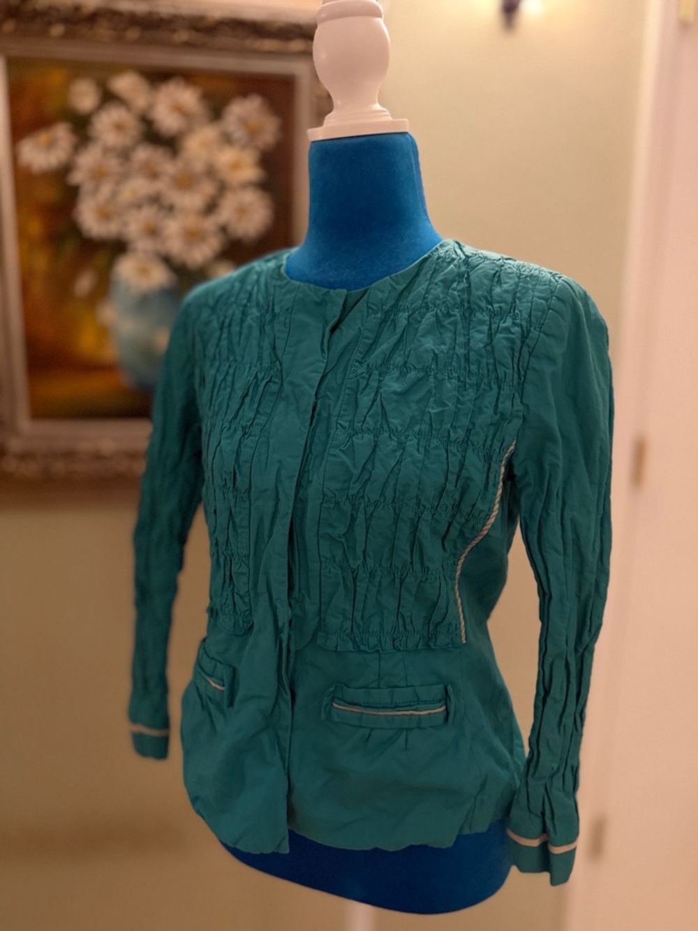 Elie Tahari Teal Green Ruching Jacket